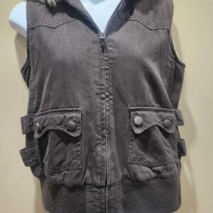 Women's Brown Vest with Faux Fur Trim